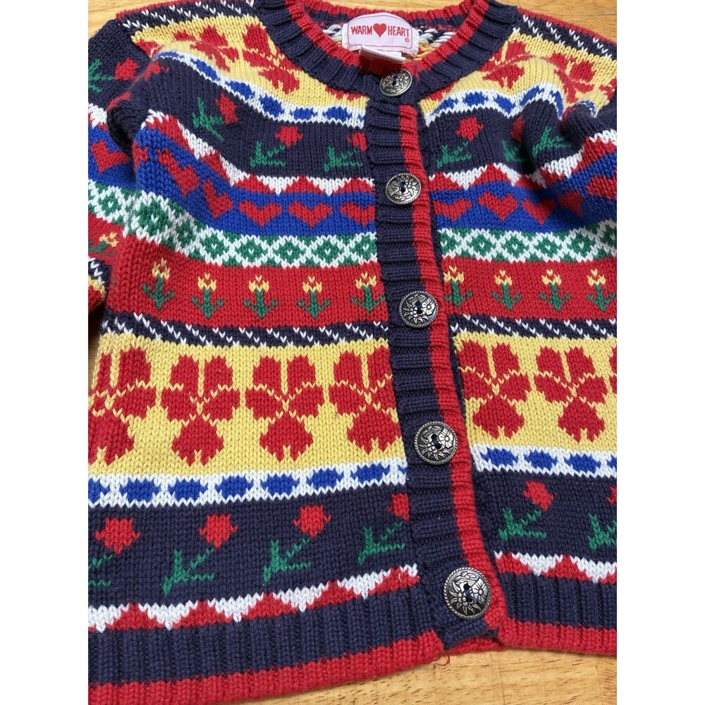 Vintage Warm Heart 2T Flower Cotton Buttondown Cardigan - Picture 2 of 9